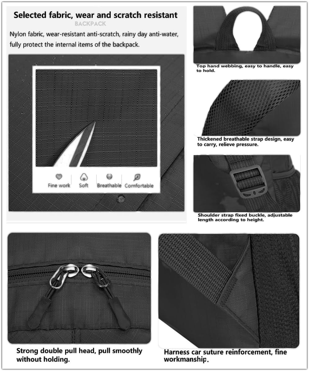 Gagashoo Ultra Lightweight-Packable-Hiking-Backpack Small Foldable Travel Camping Daypack Casual Outdoor Water-resistant 25L Backpacks (Black)