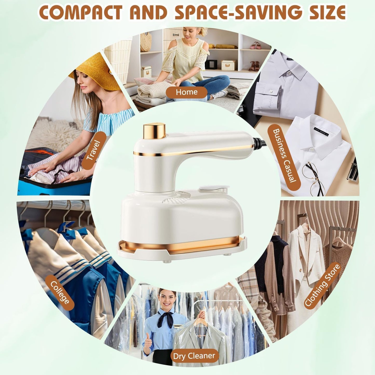 2-in-1 Handheld Steam Iron with Anti-Scald Base – Compact Portable Steamer for Clothes, 1000W Fast Heating in Just 5 Seconds – Ideal Mini Travel Iron for Home & Dorm(Milky white)