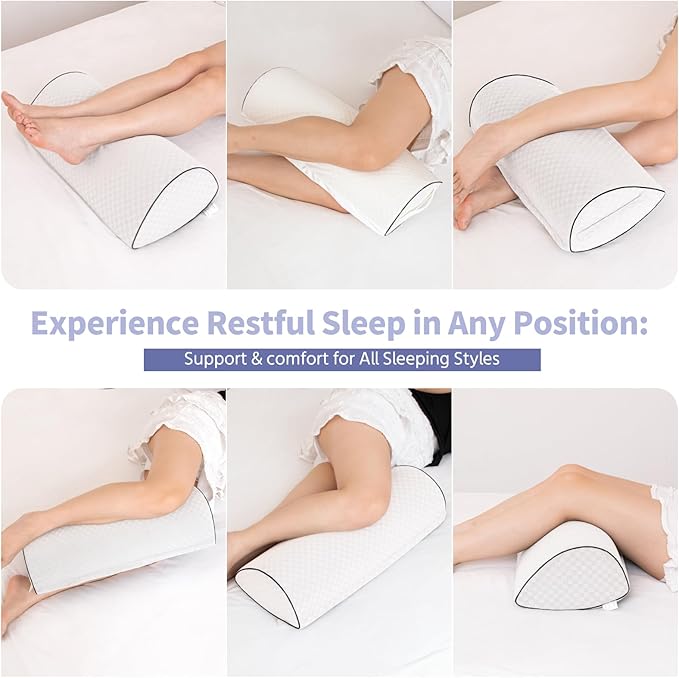 Knee Pillow for Back Sleeping – Ergonomic Memory Foam Cushion for Hip & Back Pain Relief – Under Knee Pillow for Spinal Alignment – Support for Side Sleeping, Machine Washable Cover (White)