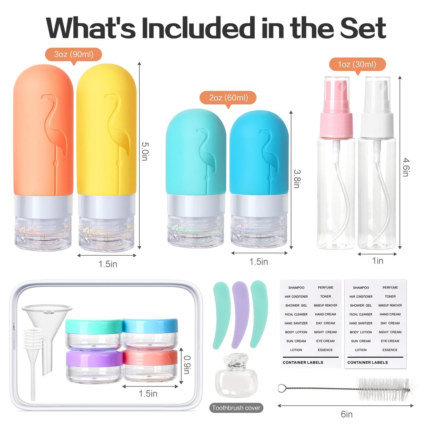 Vipop Empty 3 oz Travel Size Bottles Toiletries Containers for Toiletries Liquids，Small Silicone Mini Refillable Leak Proof TSA Approved Travel Bottles for Creams Shampoo and Conditioner Traveling