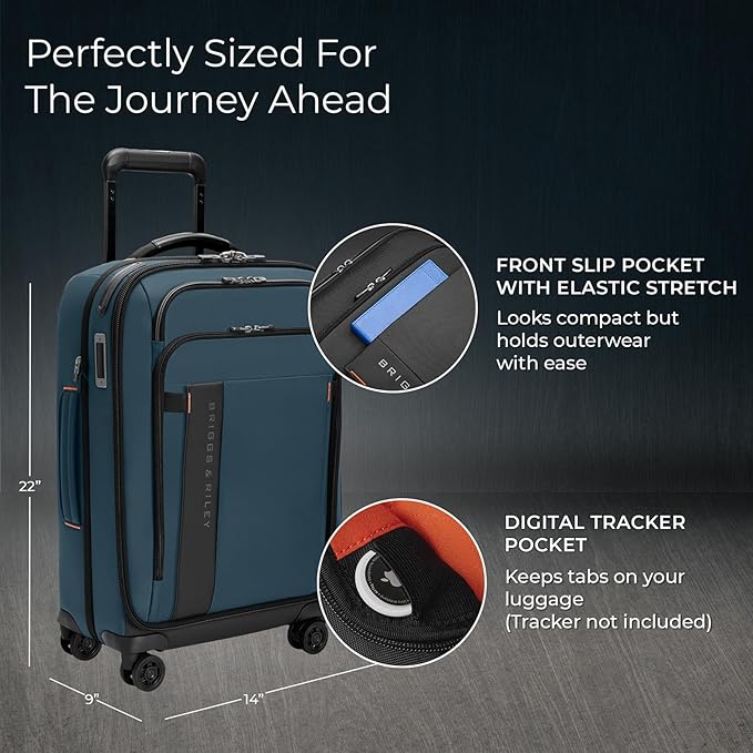 Briggs & Riley Domestic 22" Carry On Expandable Spinner - Luggage for Travel, Suitcases with Wheels, Softside Rolling Bag for Men & Women - ZDX Collection, Ocean