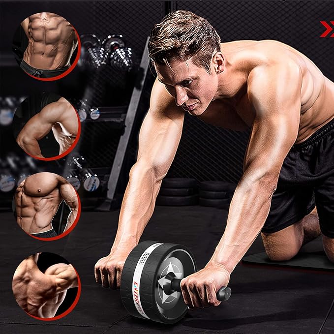 Ab Rollers Wheel Kit, Exercise Wheel Core Strength Training Abdominal Roller Set with Push Up Bars, Resistance Bands, Knee Mat Home Gym Fitness Equipment for Abs Workout