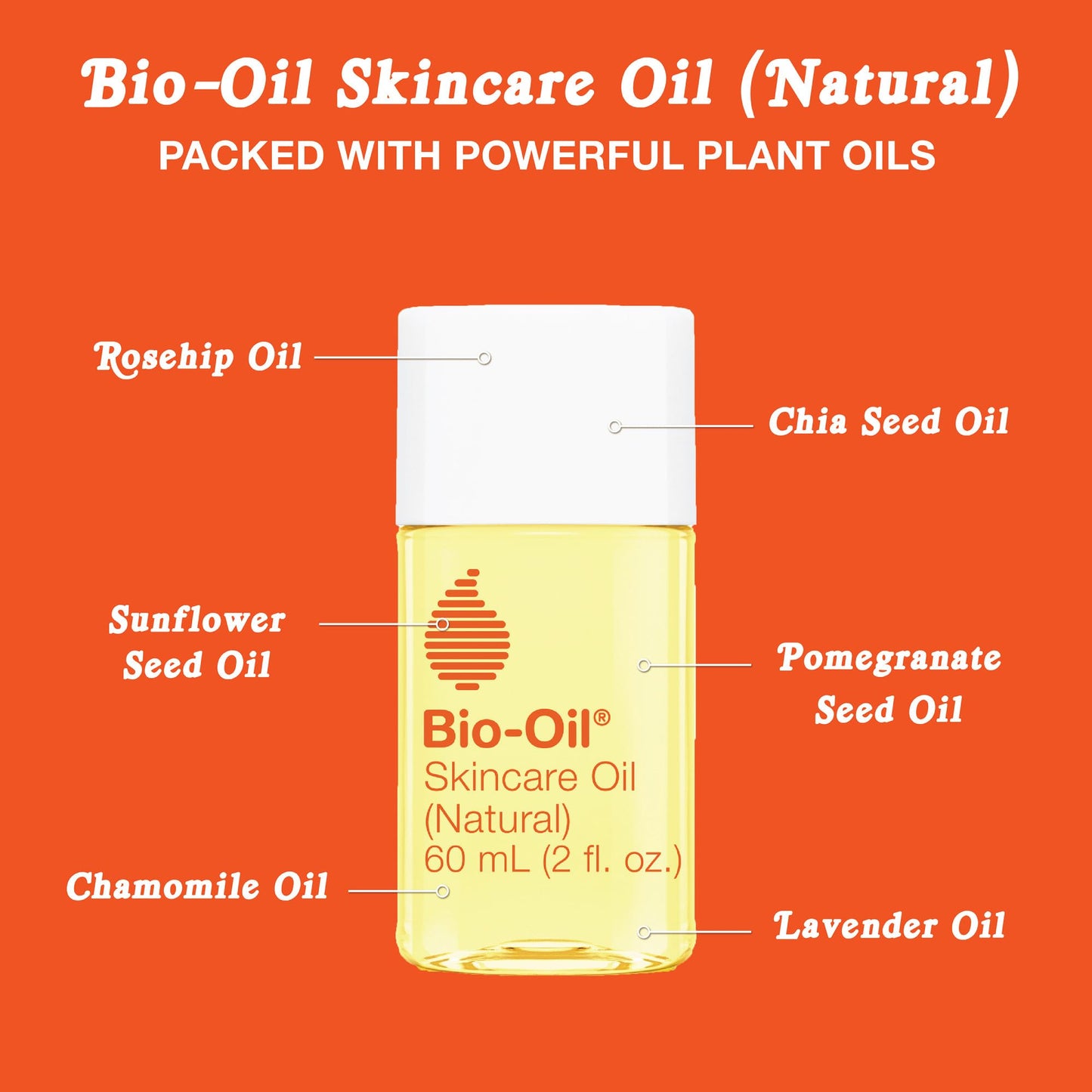 Bio-Oil Natural Skincare Oil Serum, Face and Body Moisturizer with Chamomile, Rosehip, and Lavender Oil, for Scars, Stretch Marks, Sensitive Skin, All Skin Types, 2 Oz