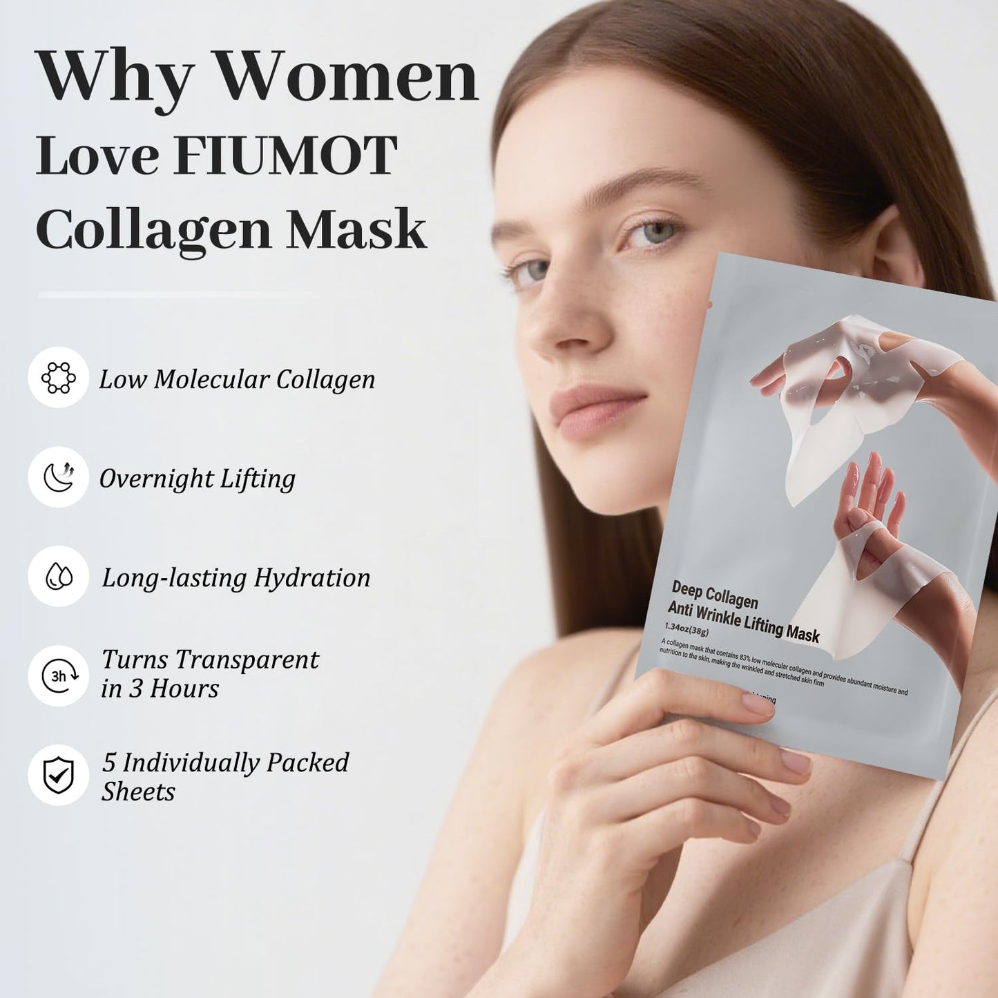 MUQIAN FIUMOT Deep Collagen Overnight Face Mask, Collagen Real Deep Anti Wrinkle Lifting Mask | Firming,Pore Minimizing | Overnight Hydrating Face Masks Skincare, 38g x 5-Pack