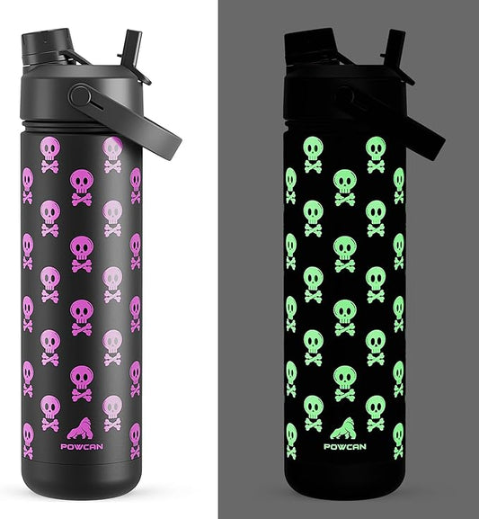 26 oz Halloween Insulated Water Bottle with 2-in-1 Straw and Spout Lid, Glow-in-the-Dark, 24H Cold, Leakproof, Fits in Car Cup Holder, Stainless Steel for Gift, Trip, Holiday, Sports (Deadly Cute)