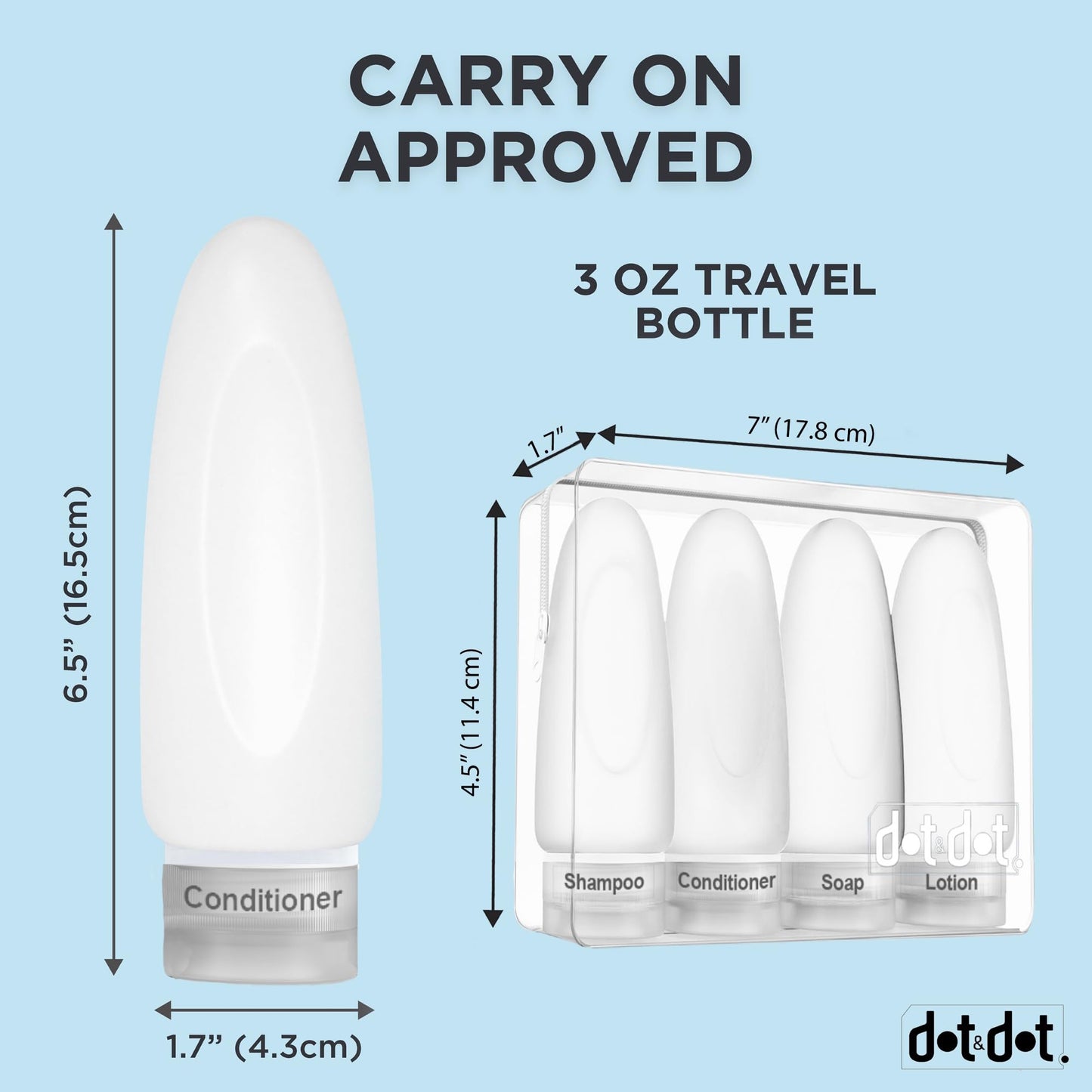 Dot&Dot Leak Proof Travel Bottles - TSA Approved 3oz Silicone Toiletries Travel Shampoo & Conditioner Containers with Labels
