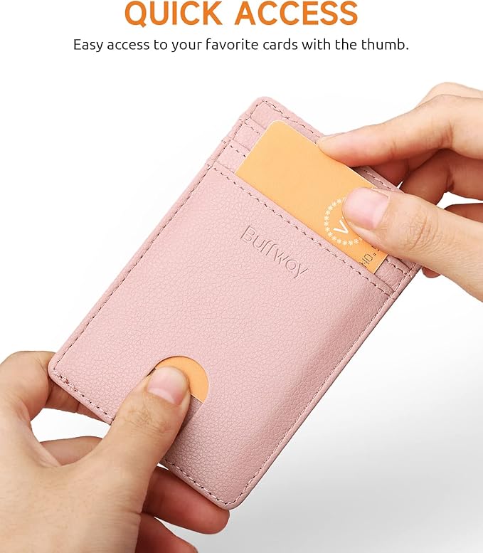 Buffway Mens Slim Wallet, Minimalist Thin Front Pocket Leather Credit Card Holder with RFID Blocking for Work Travel