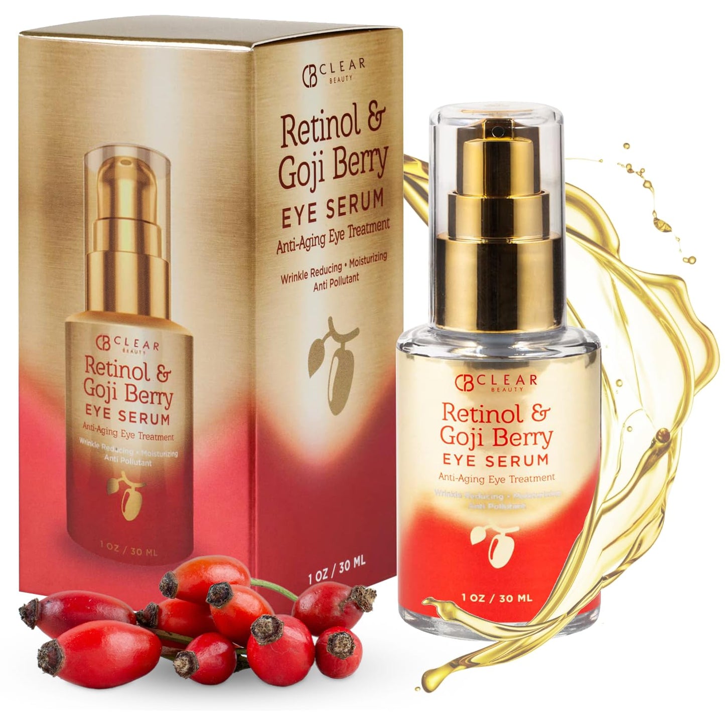 Clear Beauty Retinol & Goji Berry Under Eye Serum - Dermatologist Tested, Diminishes Fine Lines, Wrinkles, Eye Bags & Dark Circles , Clean Beauty, Cruelty-Free Korean Skin Care - All Skin Types