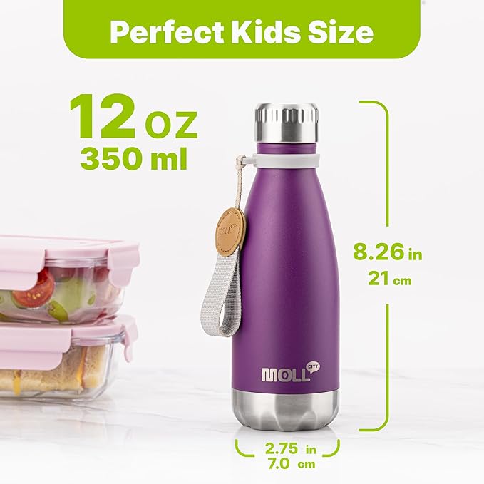 Kids Water Bottle for School-12 oz Stainless Steel Double Wall Vacuum Insulated Sports Water Bottle Reusable Metal Leak Proof Cola Shape Flask for Girls(Dark Purple)