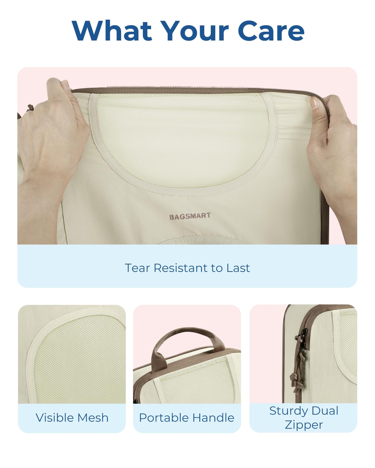 BAGSMART Compression Packing Cubes, 6 Set Packing Cubes for Suitcases, Lightweight Suitcases Organizers Bag Set & Compression Travel Cubes, Travel Essentials Packing Organizers White Opal