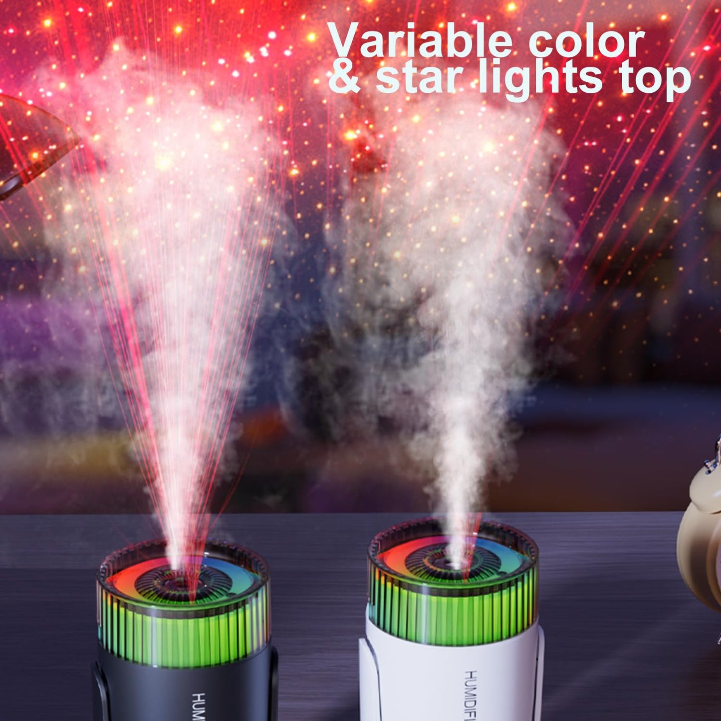 KISSWILL Mini Humidifier with LED Starry Sky Projector, 2 Mist Modes, Silent Operation, USB Powered (black)