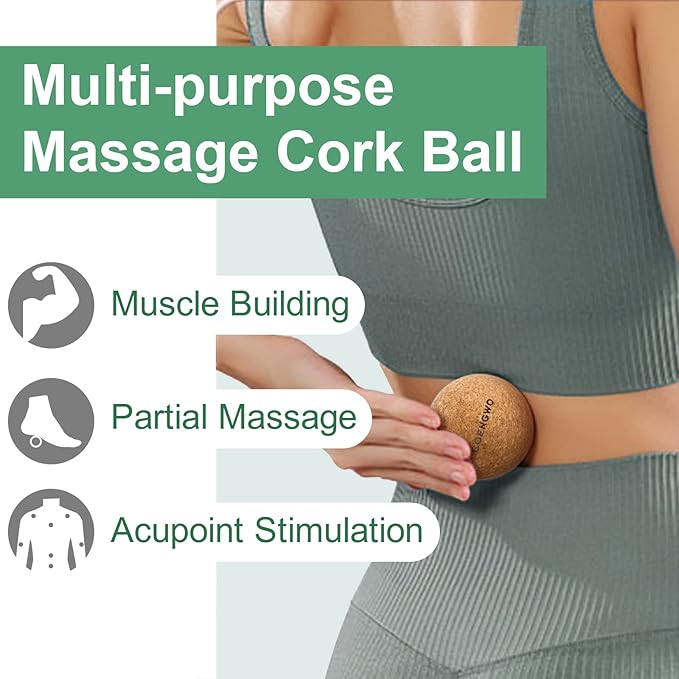 COENGWO Cork Ball Lacrosse Ball, Deep Tissue Muscle Tension Therapy Ball for Trigger Point Therapy, Muscle Soreness, Yoga Therapy, 2.4 Inch