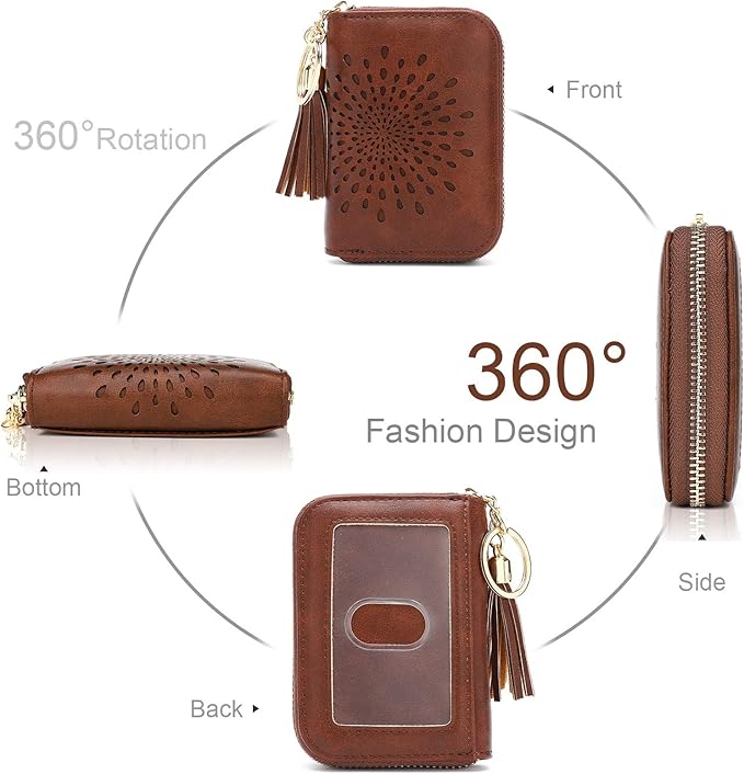 APHISON RFID Credit Card Holder Zipper Card Case Keychain Small Wallet for Women 1927 COFFEE