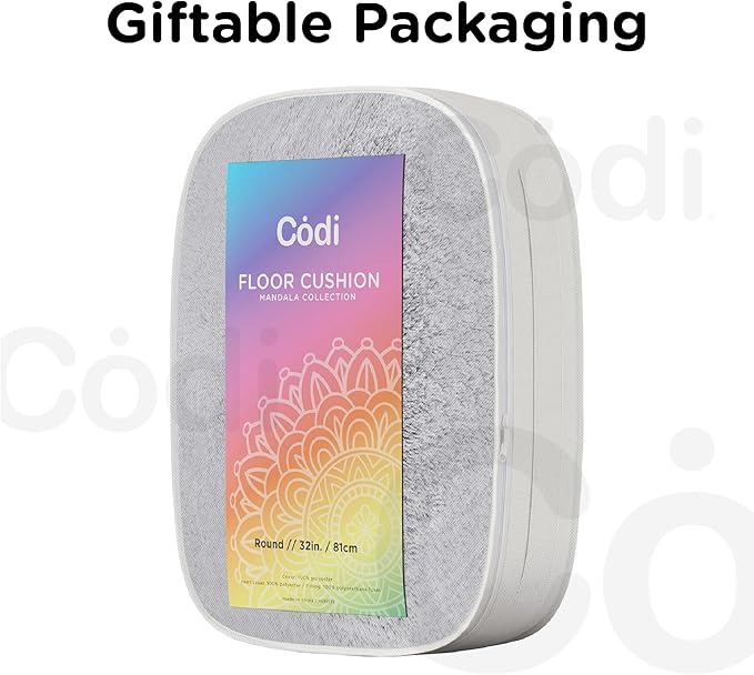 Codi Faux Fur Floor Pillows, Fluffy Large Round Cushions Sitting for Adults, Decorative Fuzzy Pillow for Fireplace,Dog Beds, Christmas, 32 Inch, Light Grey