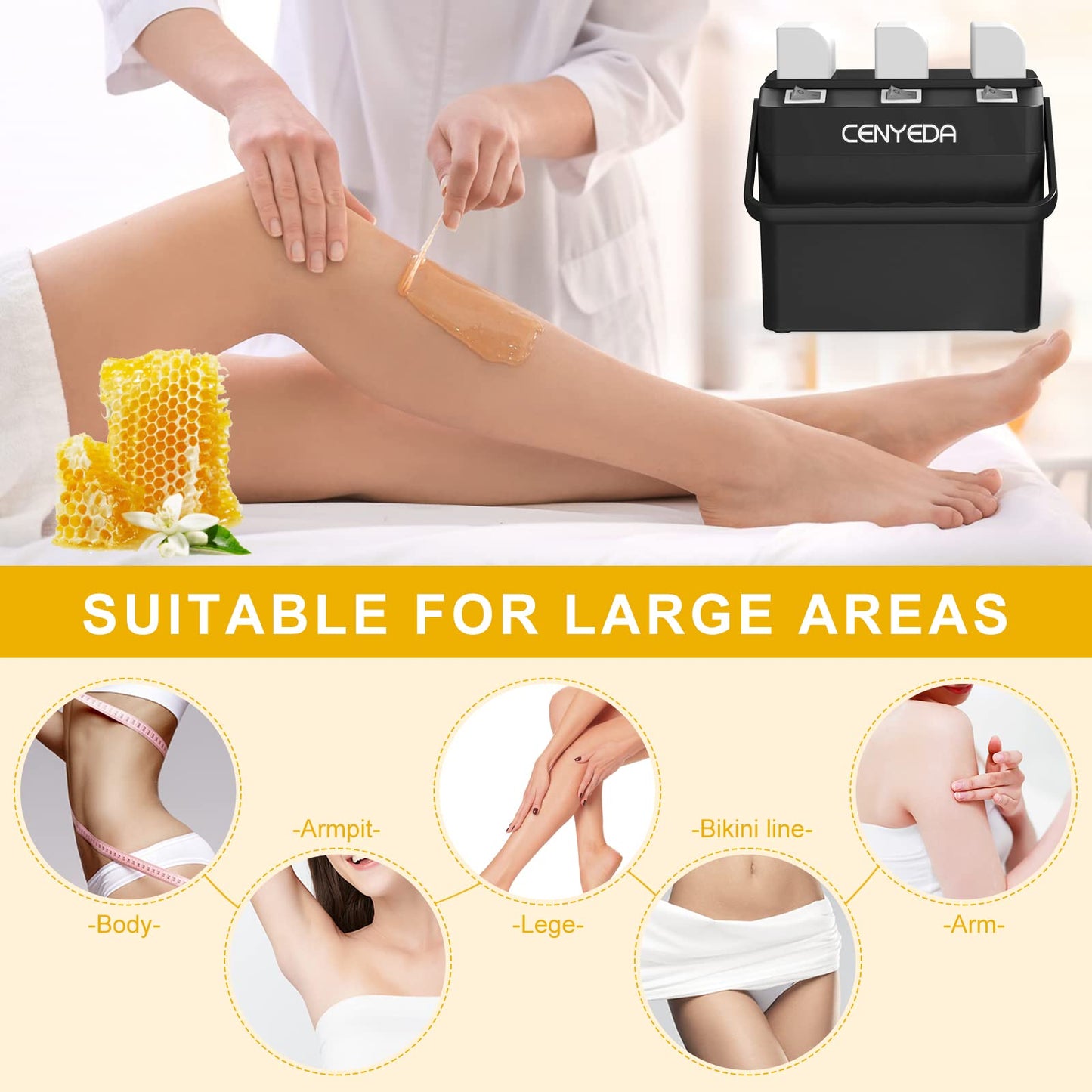 3 IN 1 Roll On Wax Kit, Waxing Kit for Hair Removal, Triple Roll-On Wax Warmer with 3 Honey Wax Cartridge Wax Roller Refill for Legs Arms and Underarm, Upgrade Heating System-Just 13 Mins Fast