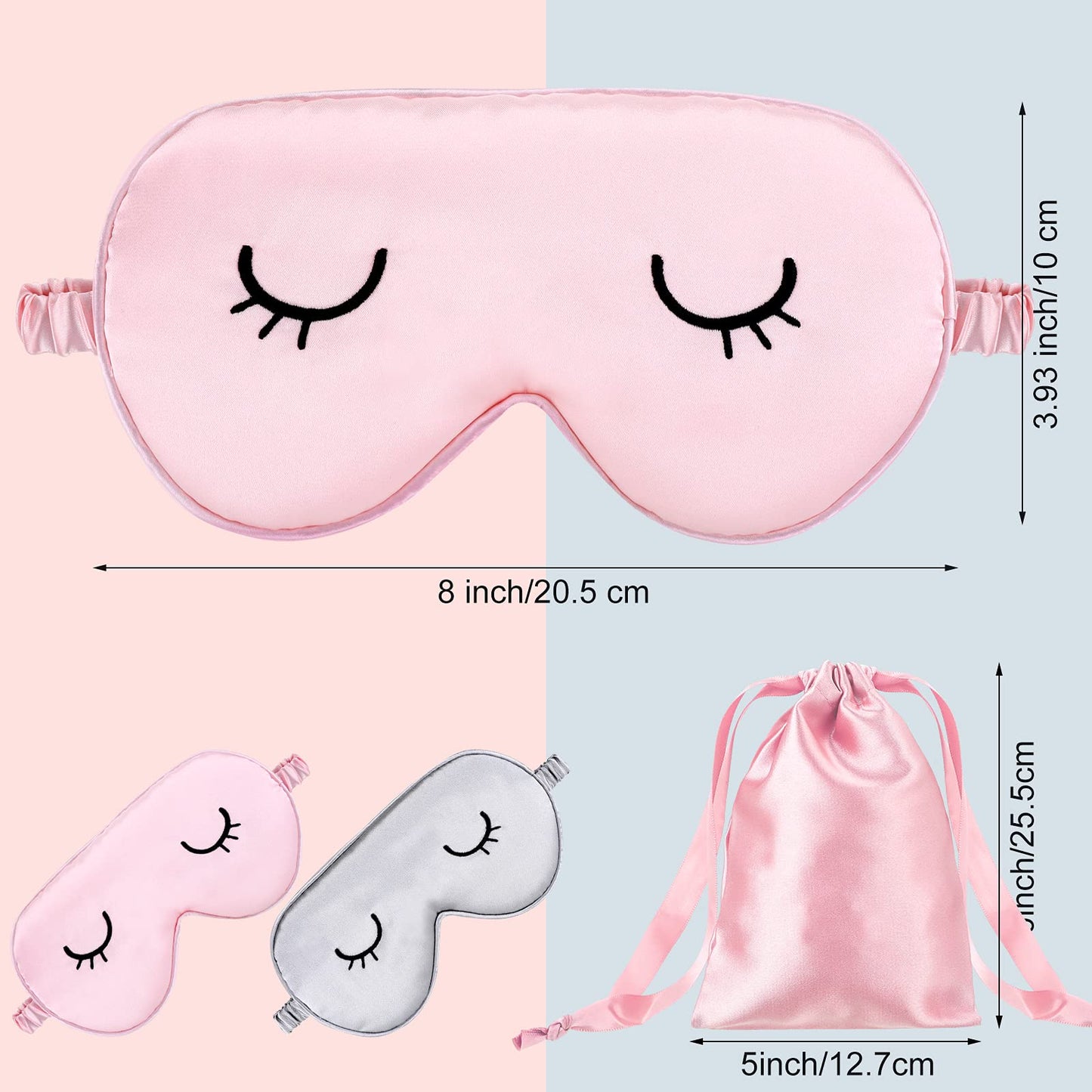 Geyoga 2 Pcs Cute Sleep Eye Masks for Adult Silk Sleep Eye Cover Cute Lightweight Adjustable Eyeshade Mask Satin Night Eyeshade Covers with 2 Pcs Storage Bag(Adult, Pink, Gray)