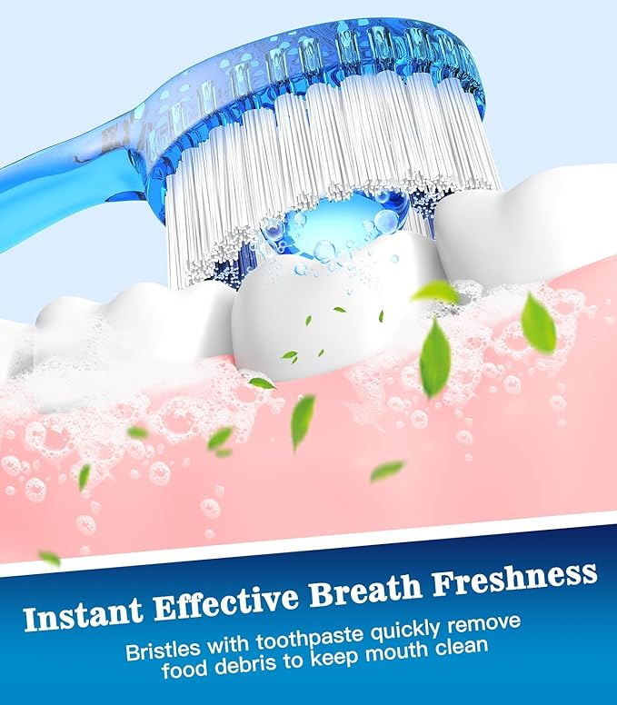 12 Pack 5-in-1 Disposable Mini Toothbrush with Toothpaste + Floss + Pick + Tongue Scraper for Work/Camping/Travel, Travel Toothbrush Set for Kids Adults, Individually Wrapped, Mint Flavor