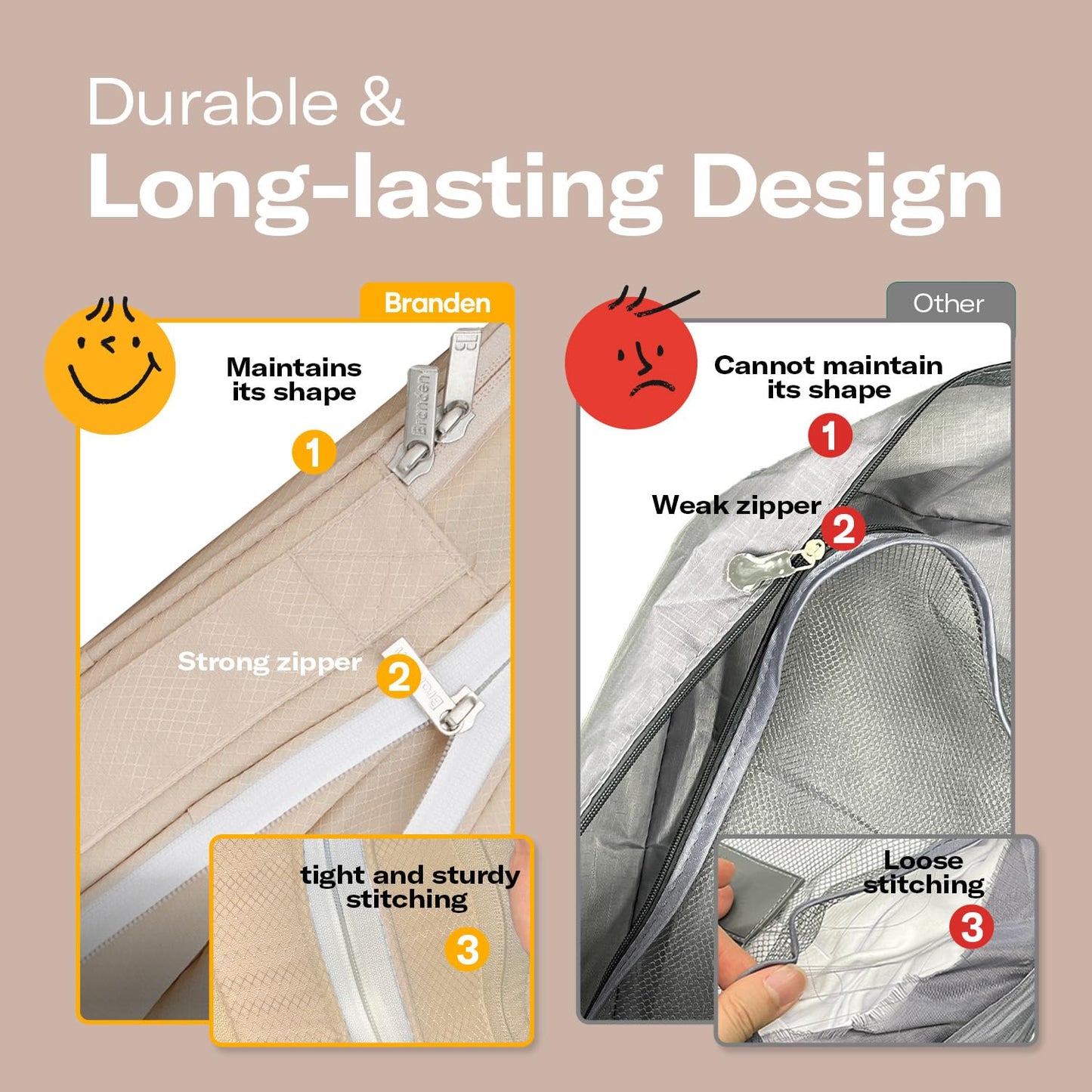 Branden Compression Packing Cube, X-Large, Sandbeige | Travel Essentials l Luggage Organizer l Self Compression Organizer for Travel l Overnight Trip, Road Trip, Beach, Cruise