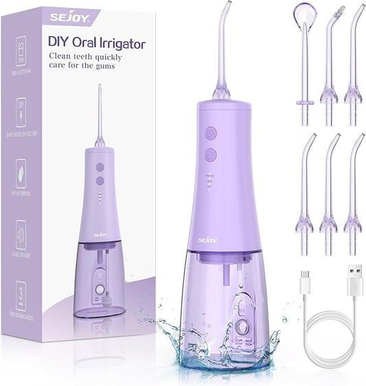 350mL/12oz Water Flosser with 3 Modes 6 Jet Tips,Dental Oral Irrigator USB Rechargeable Cordless Water Dental Picks for Teeth Cleaning,IPX7 Waterproof,for Home and Travel for Oral Care(Purple)