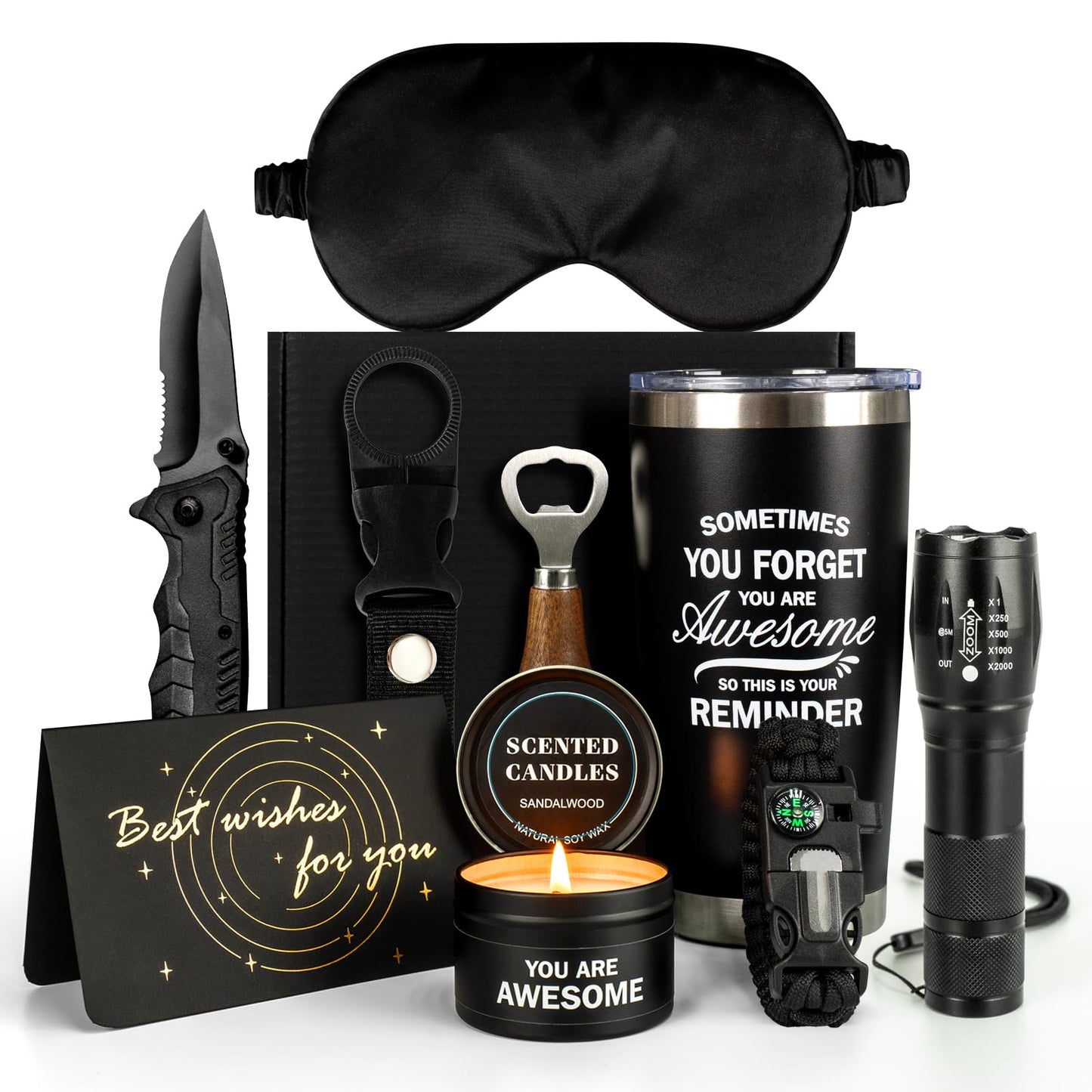 HN HAIINAA Birthday Gifts Baskets for Men, Cool Camping Gift Sets for Guys, Son, Brother, Boyfriend, Dad, Husband, Fathers Day Christmas Men Gifts Ideas