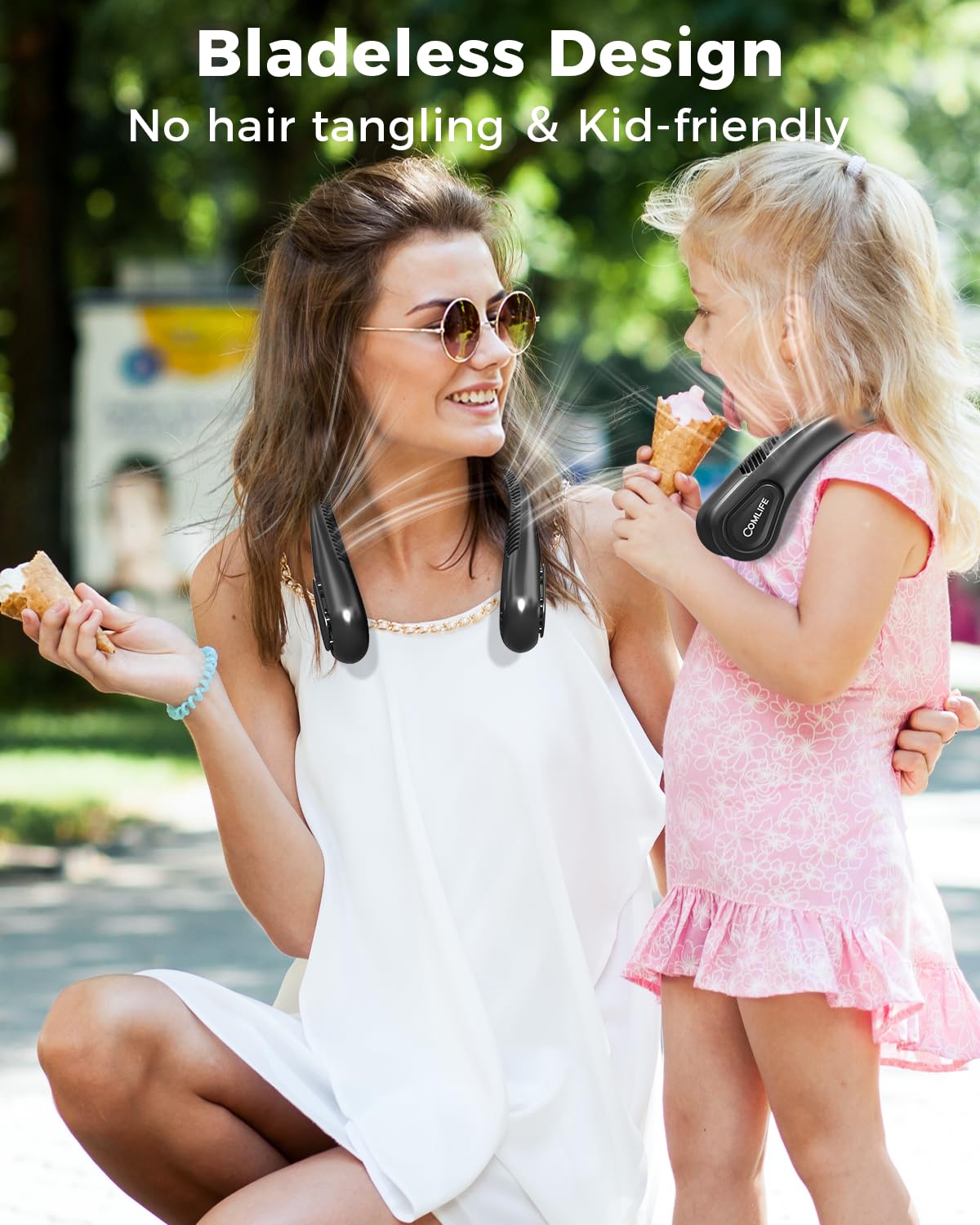 Portable Bladeless Neck Fan, 5000mAh Rechargeable Battery, 3 Speeds, Workout Essential, 360°Airflow, Twistable, Personal Wearable Neck Fan for Sports Outdoor Indoor, Gifts for Man Woman Family