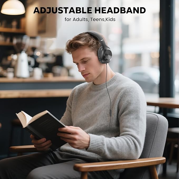 2025 Upgraded USB Type C Wired Headphones, Over-Ear Headphones with Microphone and Volume Control Foldable Corded Stereo for Smartphone Tablet(Black)