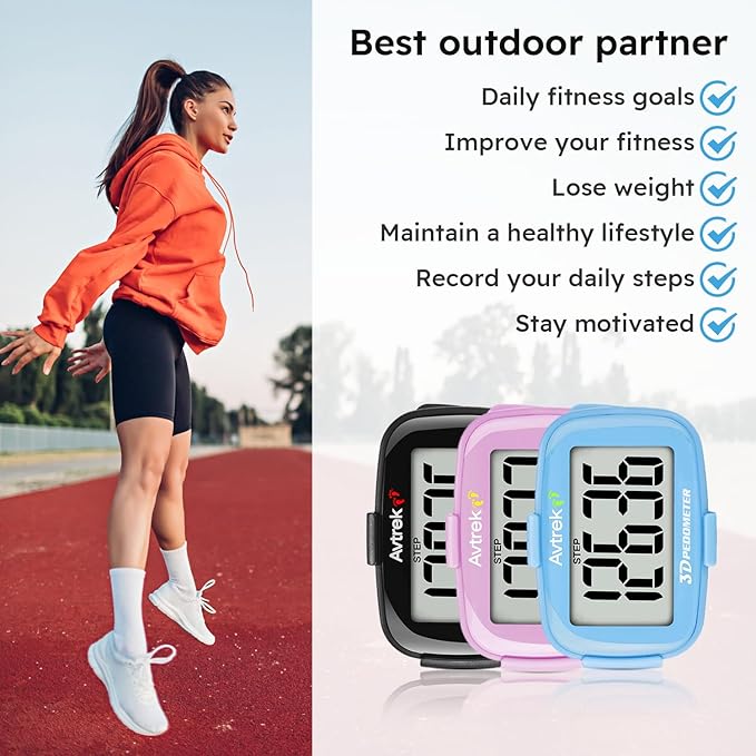 3D Step Counter Clip On with LED Backlight Pocket Pedometer for Walking Outdoor Activities Fitness Tracker Without Smartphone