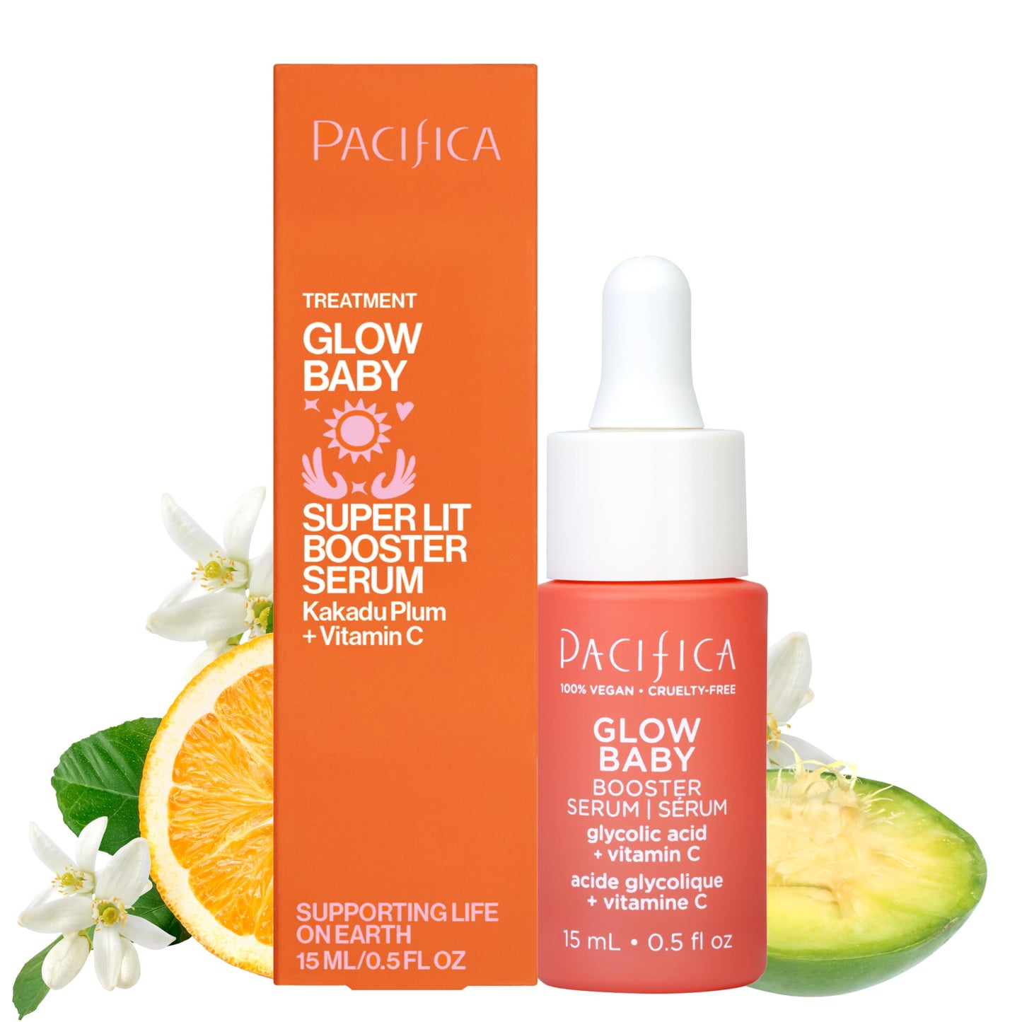 Pacifica Glow Baby Booster Mini Face Serum, Vitamin C & Glycolic Acid For Brightening Dull Skin, Fragrance-Free, Vegan & Cruelty-Free, 1 Fl Oz