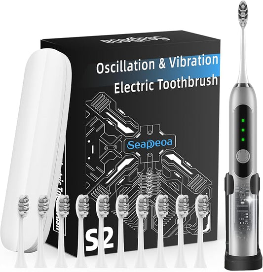 Adult Sonic Electric Toothbrush with 10 Brush Heads, Travel case, and Wall Bracket, Suitable for Both Adults and Children, IPX8 Waterproof, USB Charging, 42000VPM, Silver