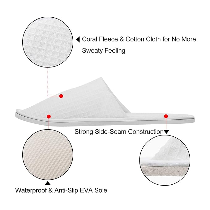 AhfuLife Spa Slippers 5 Pairs - White Disposable Closed-Toe Hotel Slippers, Non-slip for Guests, House, Bedroom, Wedding, Party, Travel - Unisex