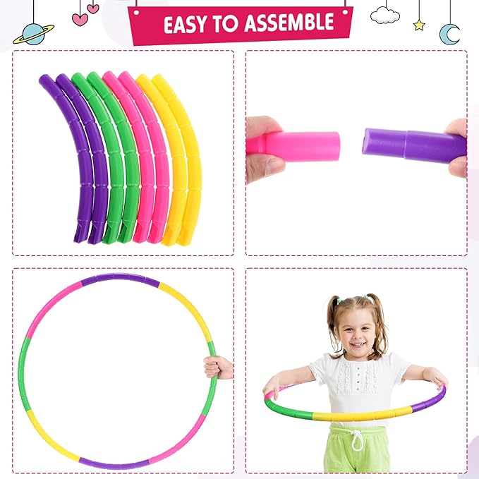 Chivao 8 Pack Color Detachable Hoop Fitness Waist Exercise Ring Plastic Exercise Hoop Adjustable Weight Size Plastic Adult Party Supplies Game Sport Gymnastic