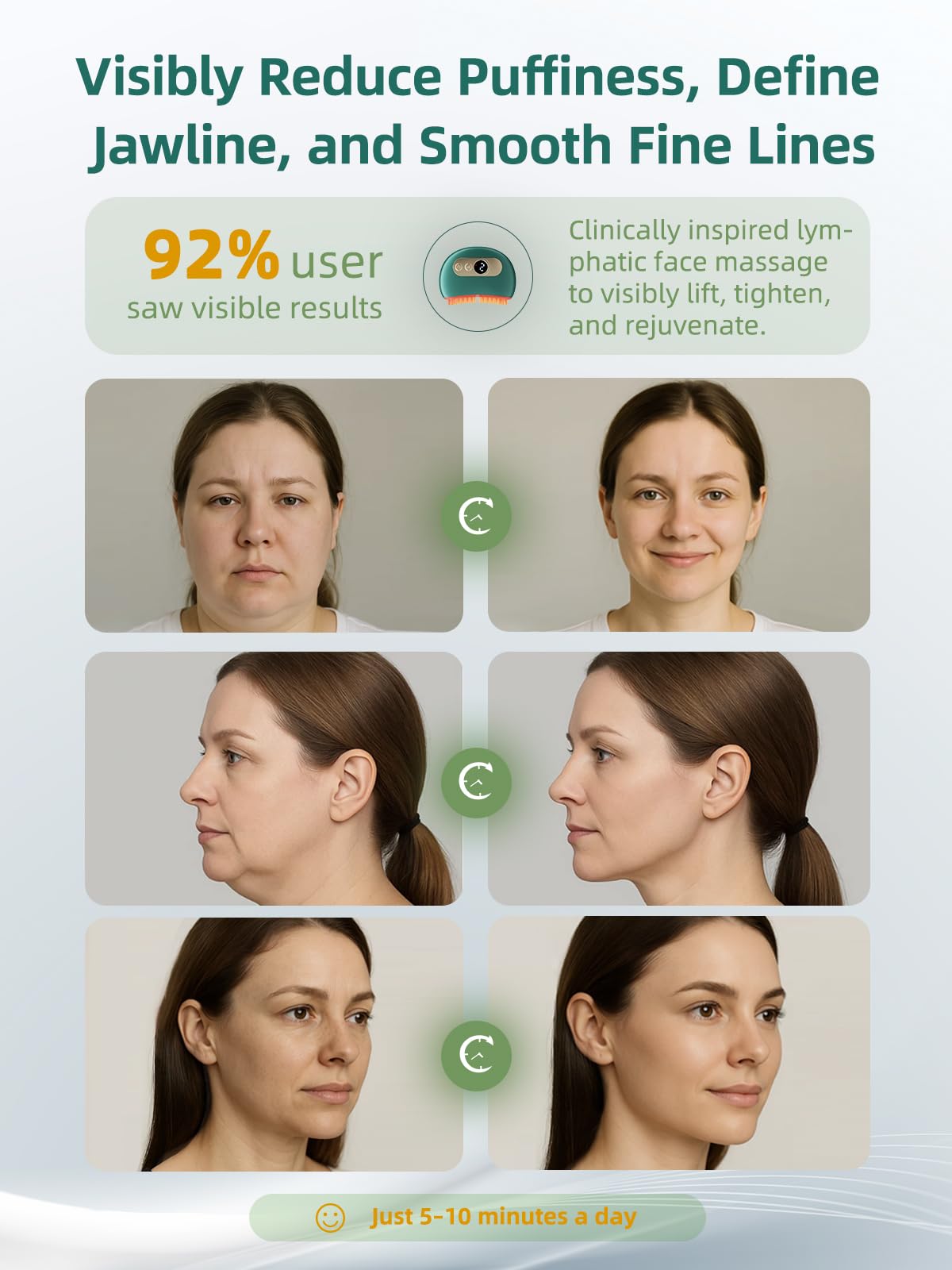 Kinbana Lymphatic Contour Face Brush – Face Massager for Lymphatic Drainage, Double Chin Reducer, and Facial Sculpting – Gentle Vibrating Lymphatic Drainage Tool for Jawline & Puffiness - Green