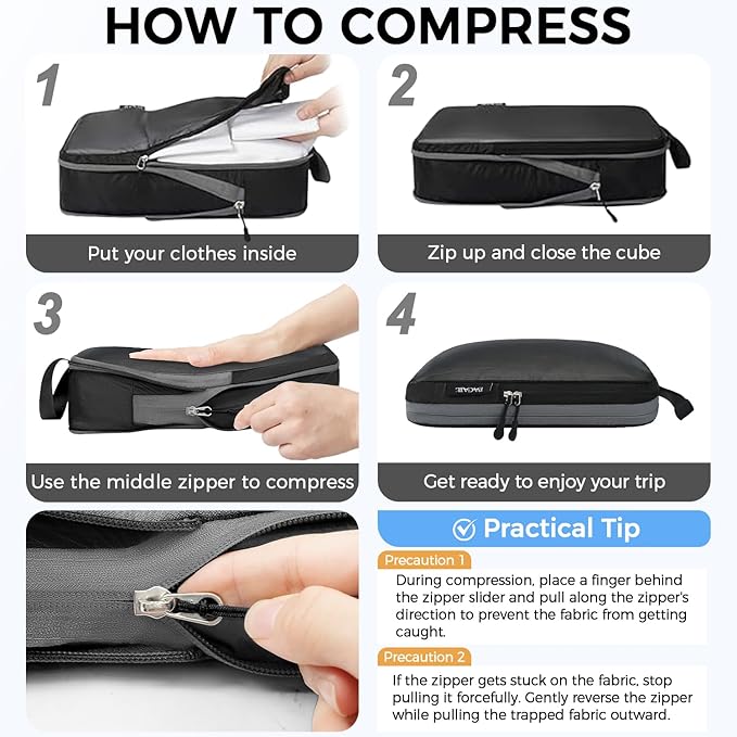 BAGAIL 6 Set Ultralight Compression Packing Cubes Packing Organizer for Travel Accessories Luggage Suitcase Backpack