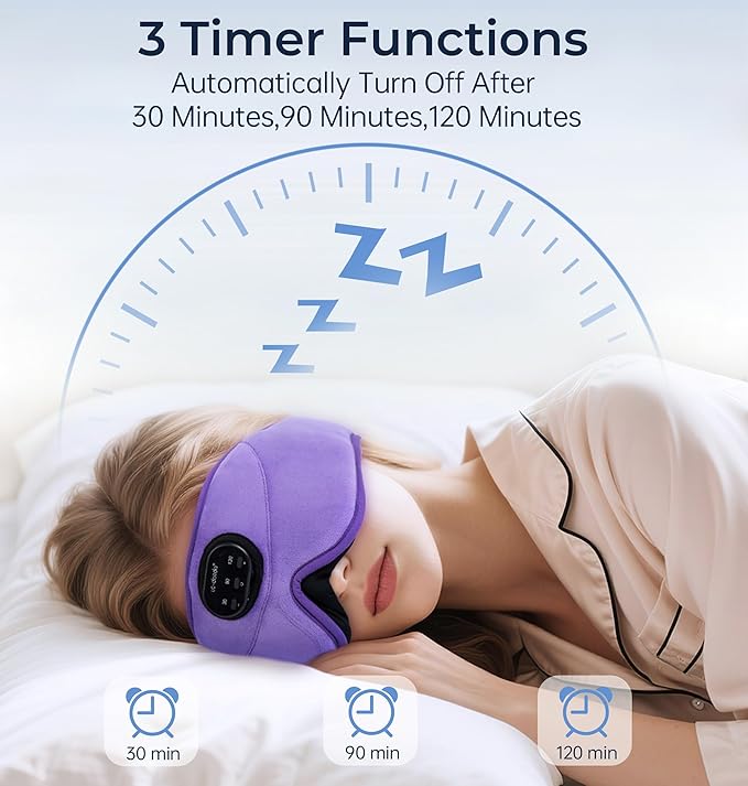 LC-dolida 5.4 Bluetooth Sleep Mask with White Noise,Sleep Headphones,Bluetooth Wireless Music Eye Mask, Ideal for Travel, Night Work,Side Sleeping and Office Use for Both Men and Women(Lavender)