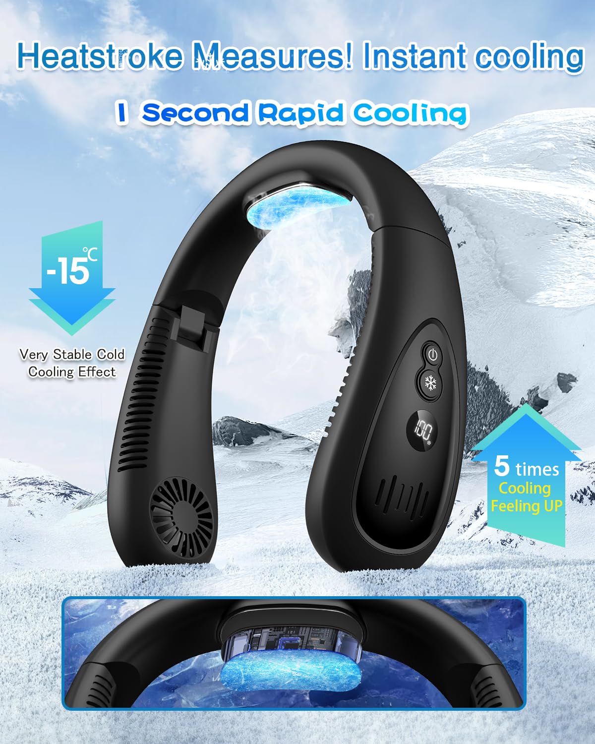 GAITIR Neck Air Conditioner, Portable Neck Fan with Cooling Plate 360°Cooling Airflow, 5000mah Rechargeable USB Fan Hands Free Bladeless Wearable Foldable Mini Fan for Men Women Home Office Outdoor