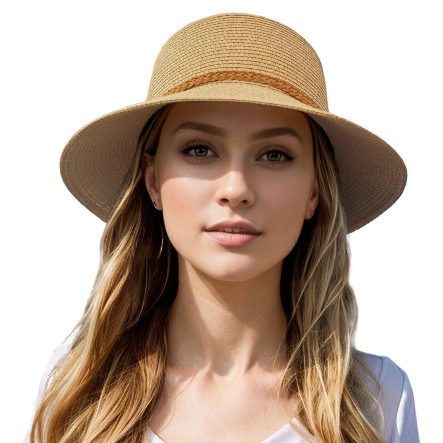 Beach Sun Straw Hats for Women, Summer Sun Protection Foldable Packable Wide Brim Hat,Khaki