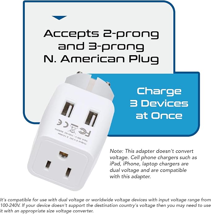 Ceptics Schuko, Germany, France, Spain Travel Adapter Plug with Dual USB - Usa Input Type E/F - Ultra Compact Perfect for Cell Phones, Laptop, Camera Chargers, iWatch, iPad, iPhone and More (CTU-9)