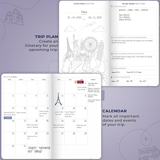 Clever Fox Travel Journal Pocket – Vacation & Road Trip Itinerary Planner Organizer & Traveling Memory Diary – Small Traveler Notebook (Lavender)