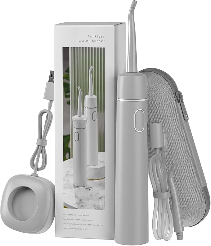 (Pink) Portable Water Flosser for Teeth Professional Cordless Dental Oral Irrigator, Tankless and Rechargeable IPX7 Waterproof Dental Water Flosser for Travel, Braces & Bridges Care (Grey)