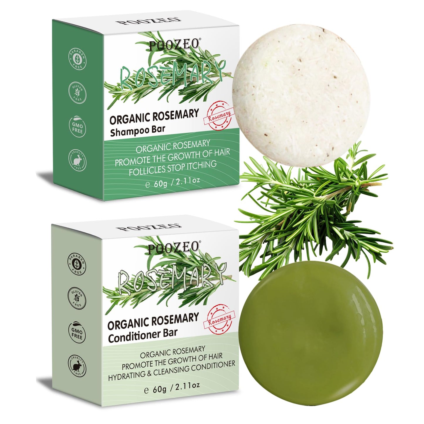 DBEAUTYM 2 Pack Rosemary Shampoo Conditoner Bar Set,Thinning Hair-Volume Shampoo & Conditioner Bar for Men and Women,Hair Thickening & Regrowth Treatment,Hair Growth Soap for Anti-Hair Loss