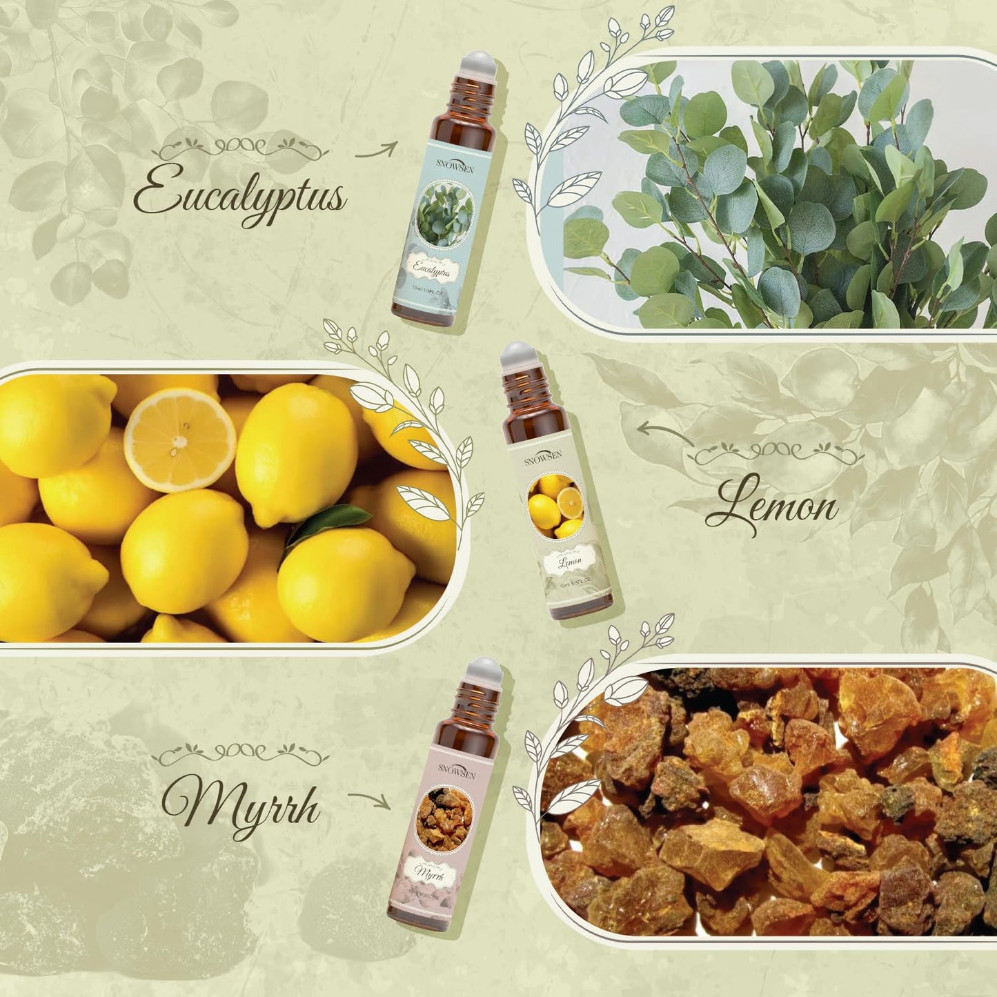 Essential Oils Roll on Set, Aromatherapy Oils with Roller Ball for Skin, Natural Essential Oil Roller Gift Set with Lavender, Peppermint, Frankincense, Eucalyptus, Lemon, Myrrh