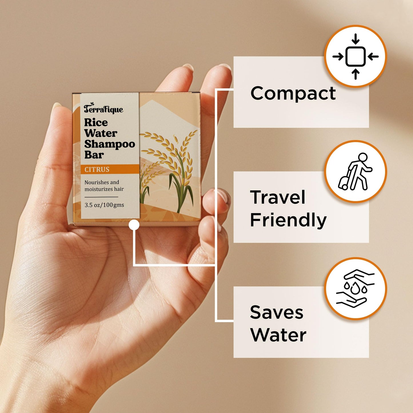 Terrafique Rice Water Shampoo Bar - Cleans, Strengthens - Bar Shampoo for Thinning Hair - Color Safe - Travel Soap - Contains Shea, Coconut Oil and Rice Water for Hair Growth - Citrus - 3.5 Oz- 2 Pack