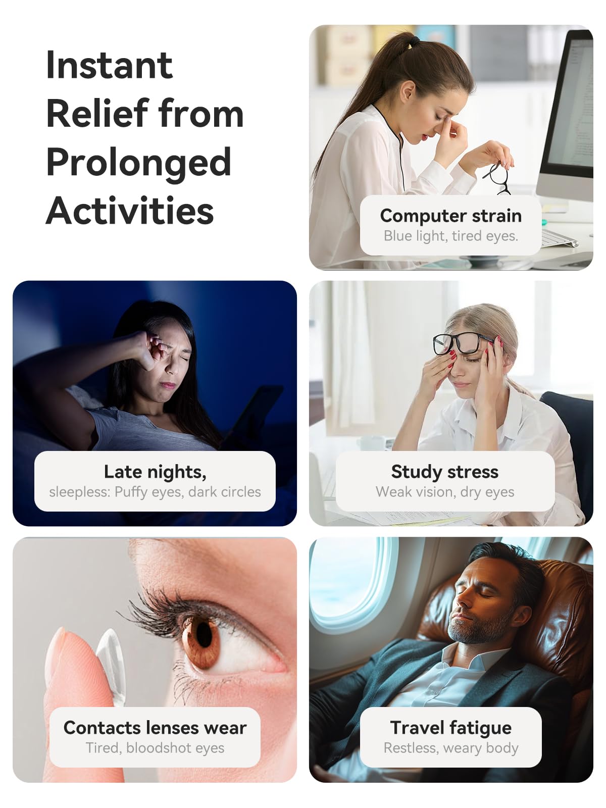 Heated Eye Mask for Dry Eye Relief, Cordless Warm Compress Sleep Mask with 4 Heat Settings & Timer, Rechargeable Silk Eyes Warmer for Migraine, Travel, Women Men Black