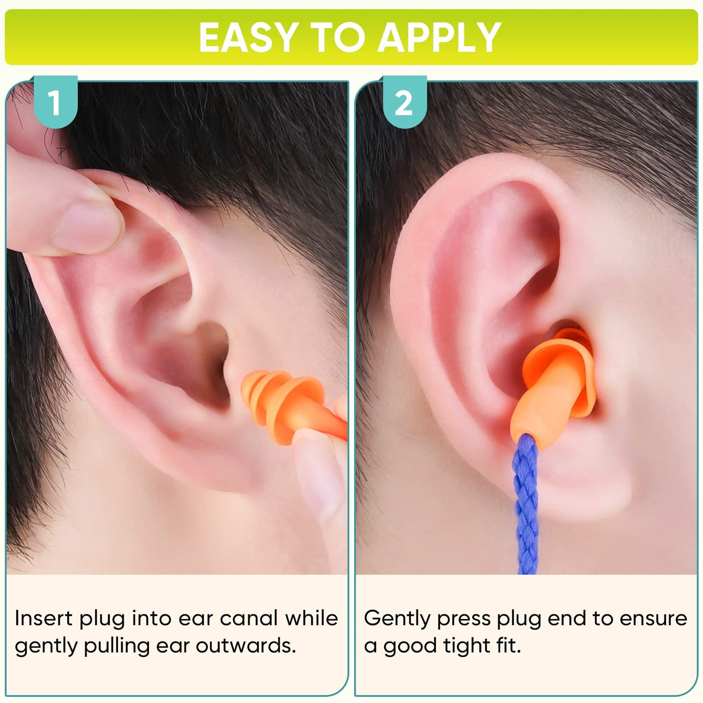 TICONN 12 Pairs Reusable Silicone Ear Plugs for Sleeping Noise Cancelling, 25dB NRR Corded Earplugs for Study Concentration Travel (12 Pairs)