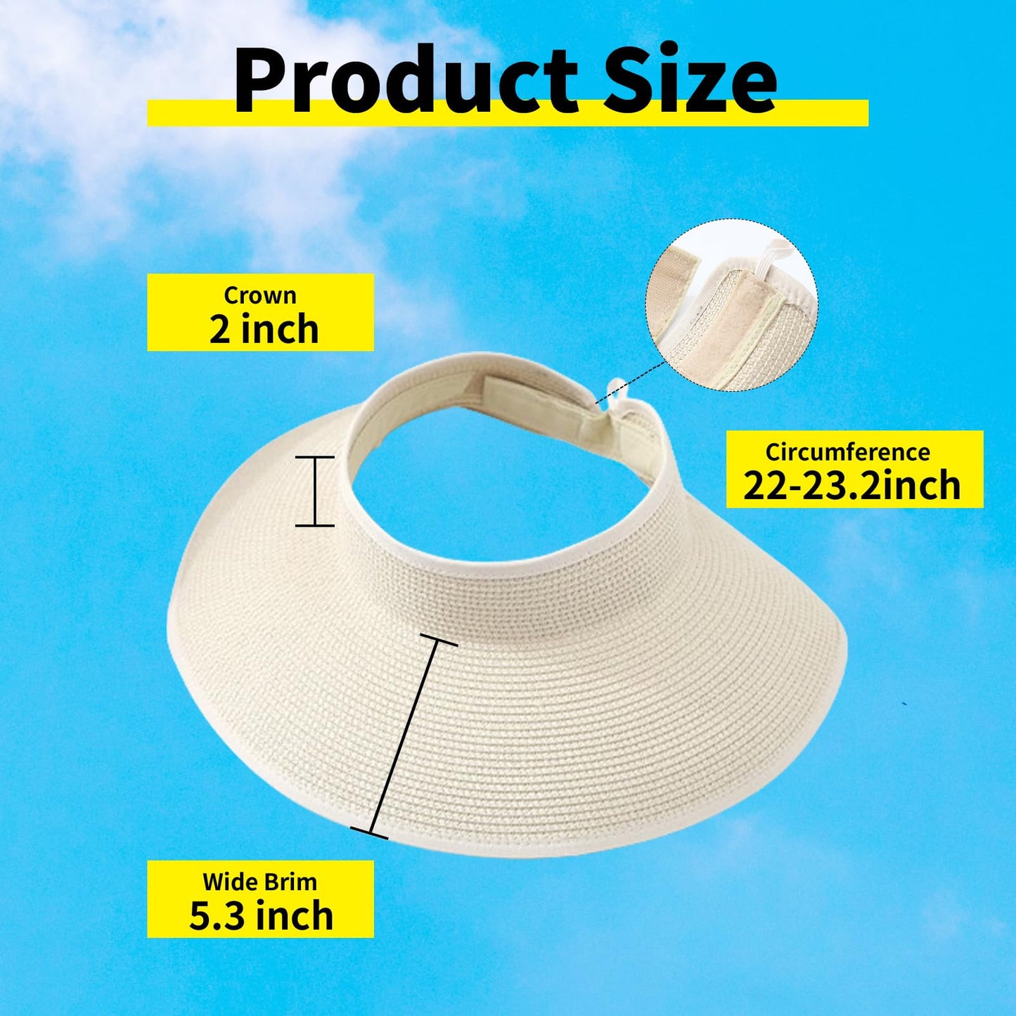Hzcigav Ultimate UV Protection UPF Women’s Sun Visor Hat - Wide Brim, Lightweight, Breathable, Roll-Up, Foldable, Packable, Adjustable, Straw Sun Hat UPF 50+, Stylish Beach Accessory for Women