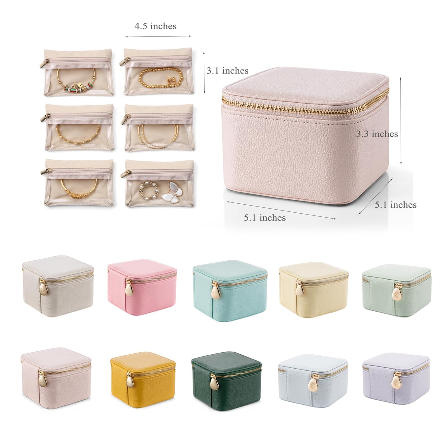 Vlando Travel Jewelry Box Organizer - 6 Small Velvet Zipped Pouches Pockets for Jewelries Necklaces Rings Earrings Sorting Storage, Rosy Mauve