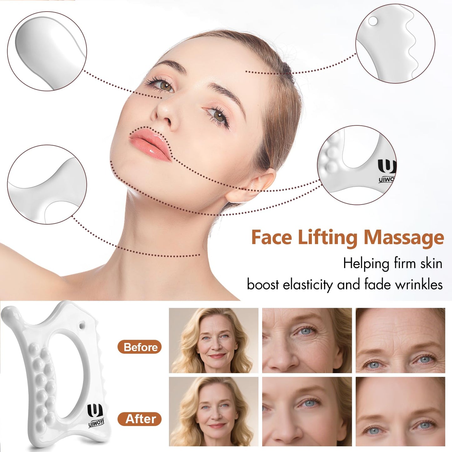 6-in-1 Ceramic Gua Sha Tool for Face & Body - Manual Facial Massage for Lymphatic Drainage, Jaw Lifting, Neck Massage, Puffiness Care for Stress Relief at Home, Self Care Gift for Mum Wife