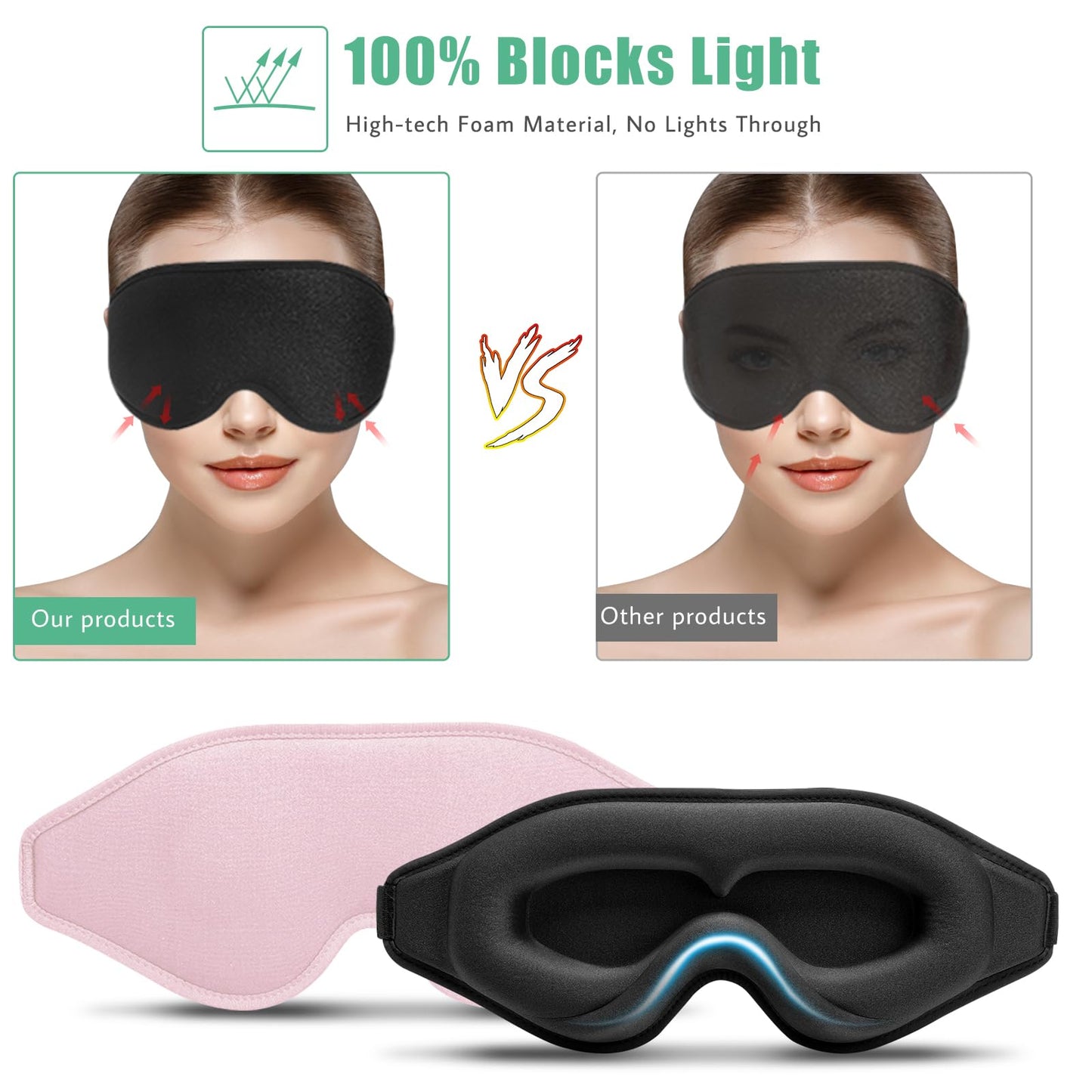 BeeVines 2 Pack 3D Sleep Mask Eye Mask for False Eyelash Extensions for Men & Women, Eye Mask for Sleeping with Adjustable Strap, 100% Blackout Eye Covers Night Sleep Blindfold for Yoga Travel
