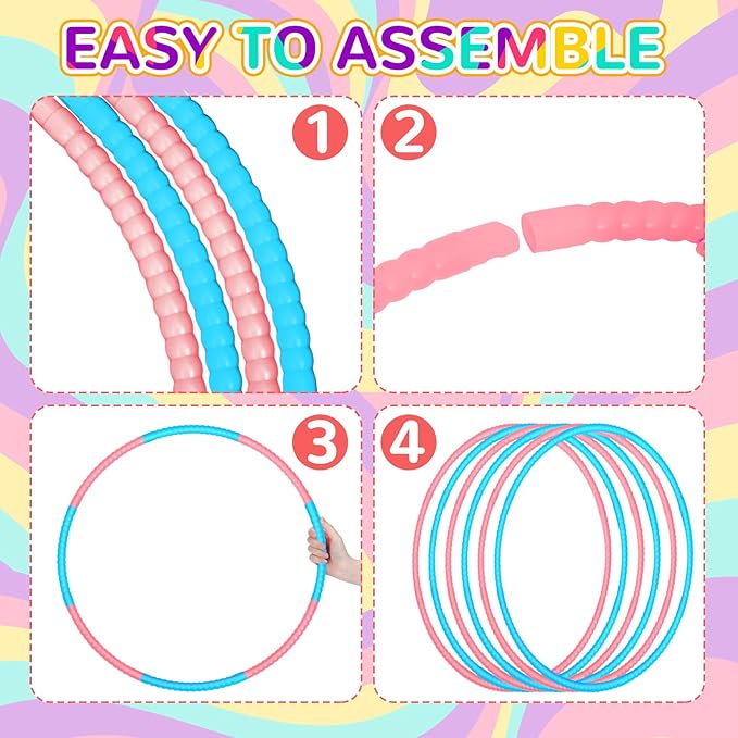6 Pcs Exercise Hoop Detachable Fitness Rings Adjustable Plastic Toy Fitness Hoop Playground Toys Colored Circles for Teens Games Gymnastics Agility, 28 Inch(Pink, Blue)