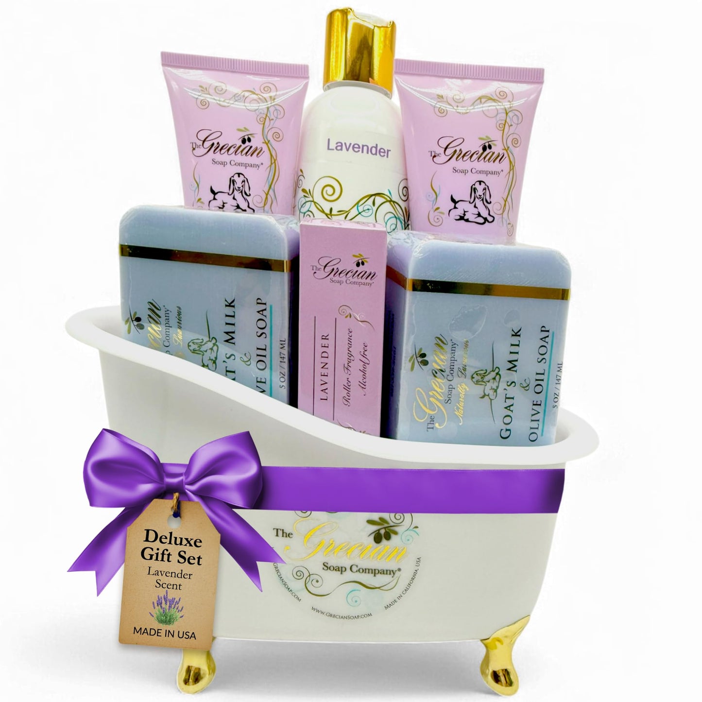 The Grecian Soap Company Self Care Gifts for Women, 6pcs Goat Milk & Olive Oil Skin Care Set, Relaxing Gift Basket, Bridal Shower Gifts, Birthday Gifts, Gifts for Mom, Lavender Scent, Handmade in USA